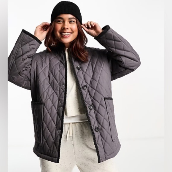 ASOS Design Quilt Jacket with Cord Collar Size 6 Women’s Charcoal Gray - Picture 3 of 11